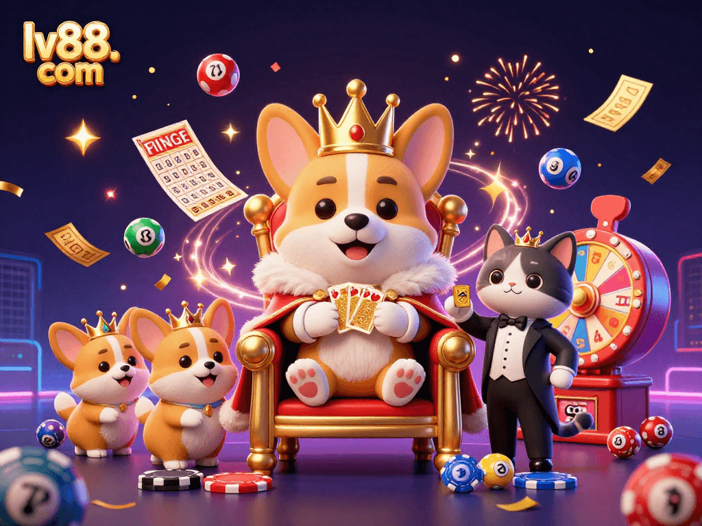 Experience the thrill of gaming with lv88. com, featuring dynamic characters celebrating in a vibrant casino environment.