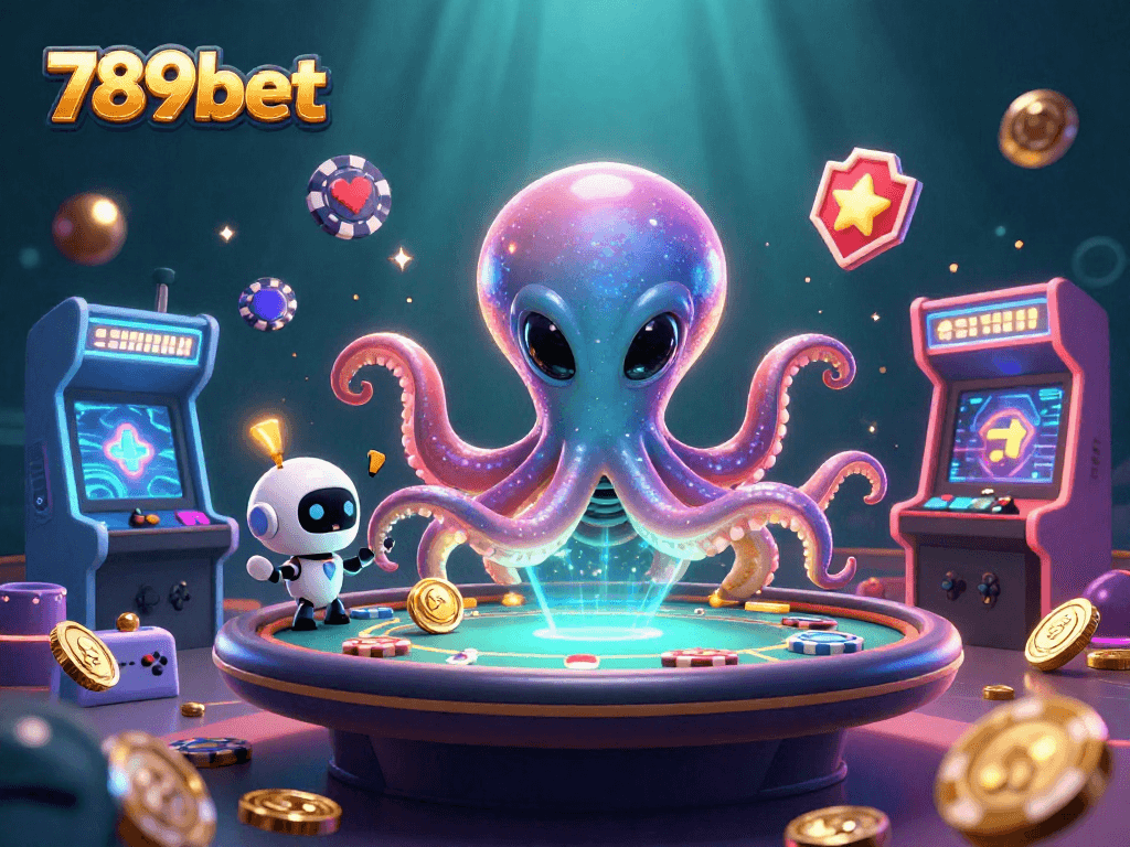 Experience thrilling gameplay with 789bet at a holographic table with alien characters.