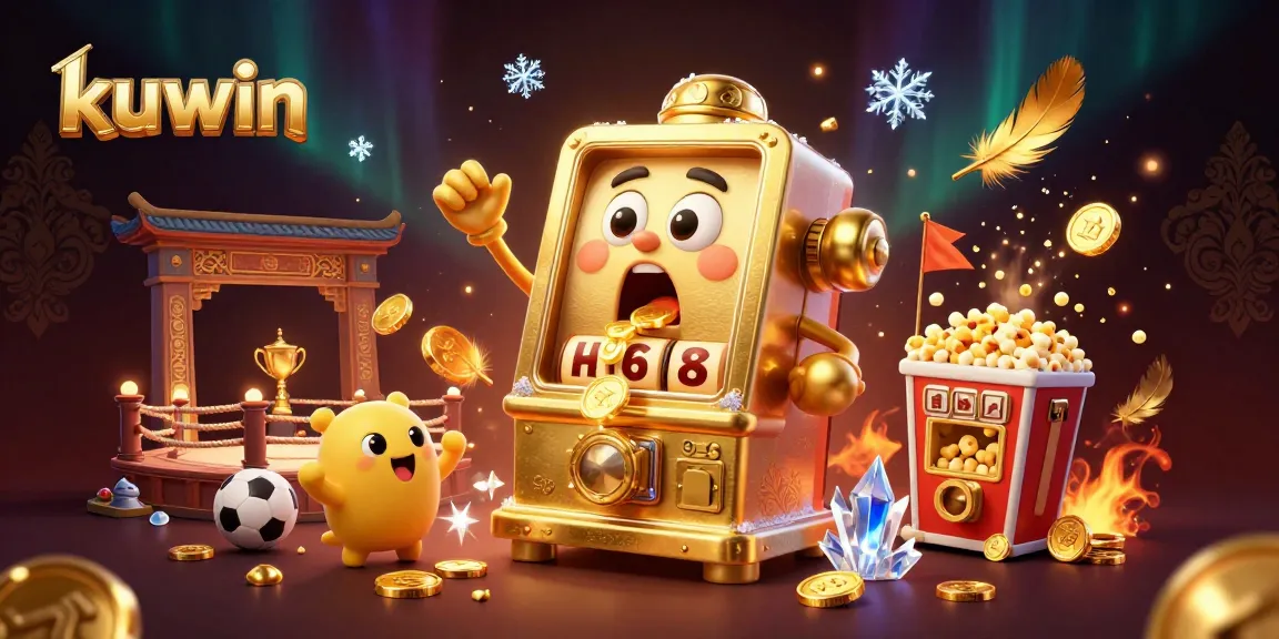 Kuwin slot machine celebrates a jackpot win amidst vibrant gaming elements, perfect for gambling enthusiasts