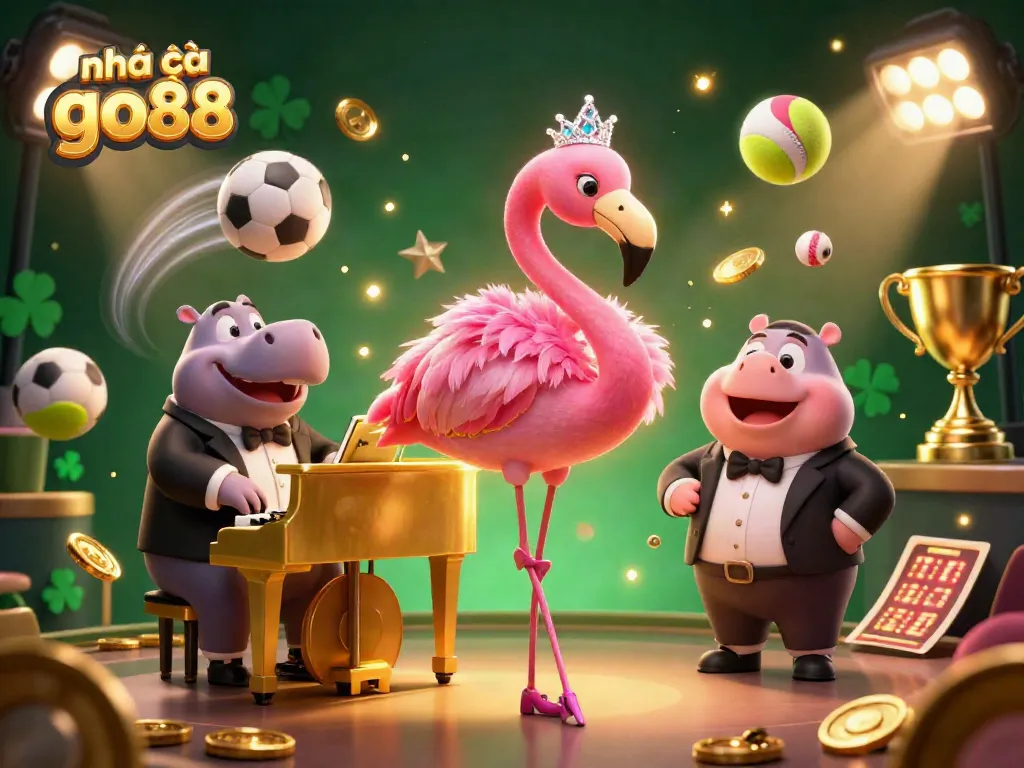 Engaging illustration of nhà cái go88's vibrant casino life with animated characters and dynamic sports elements.