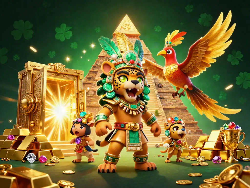 Experience thrilling gaming with Mu88, featuring glowing obsidian priest, treasures, and jackpots in vibrant scene.