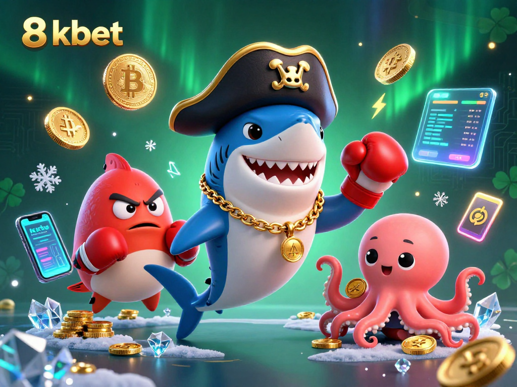 Join the excitement at 8xbet with our vibrant 3D illustration of playful characters and crypto elements.