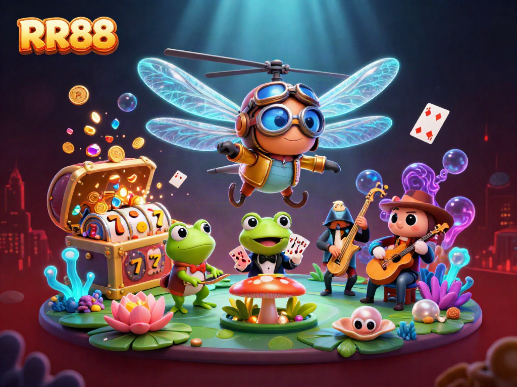 Experience the thrilling world of RR88 casino with vibrant characters and dazzling games.