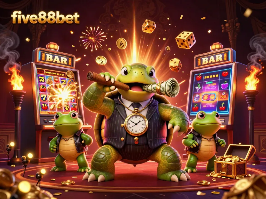 Experience the excitement at five88bet with a dynamic casino scene featuring lively characters and rich game elements.
