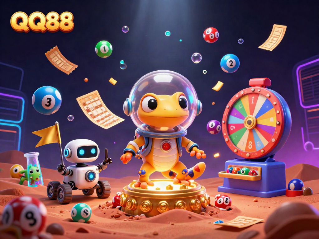 Experience thrilling gaming adventure with QQ88 as Martian gecko discovers a golden casino on Mars.