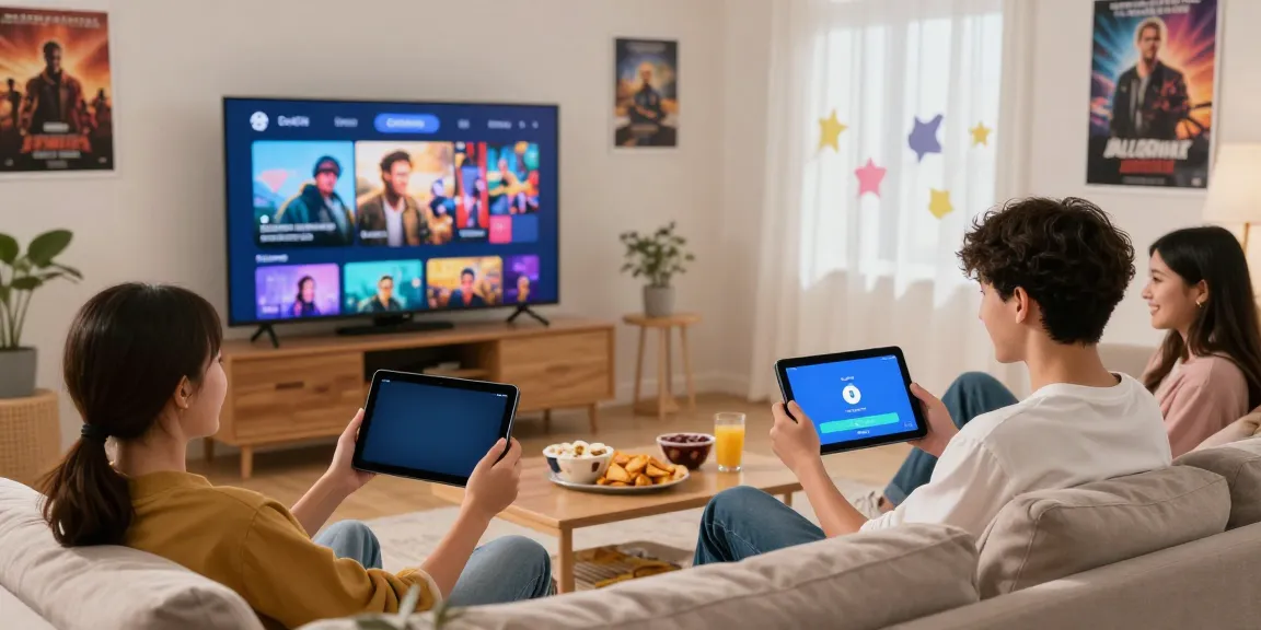 Teenager using CocoFlix app to stream content in a cozy living room, highlighting mobile entertainment.