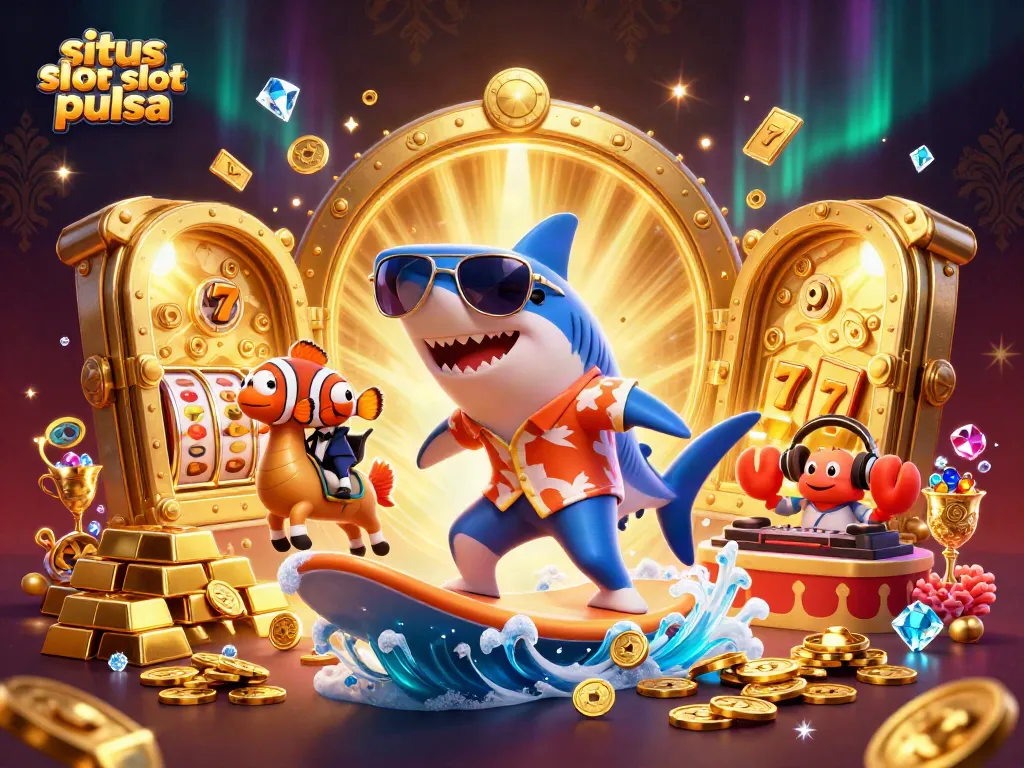Experience thrilling wins at situs slot pulsa with vibrant 3D characters, gold coins, and exciting casino elements!