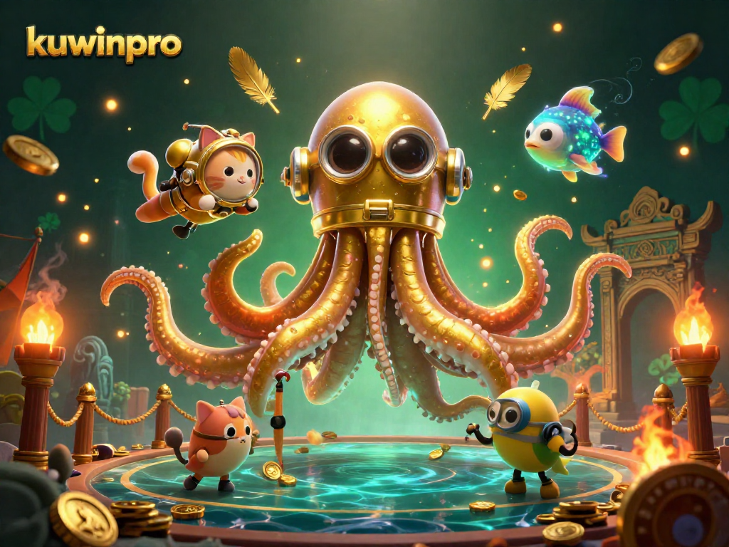 Experience thrilling gameplay with kuwinpro as a kraken and diving cat explore deep sea treasures.