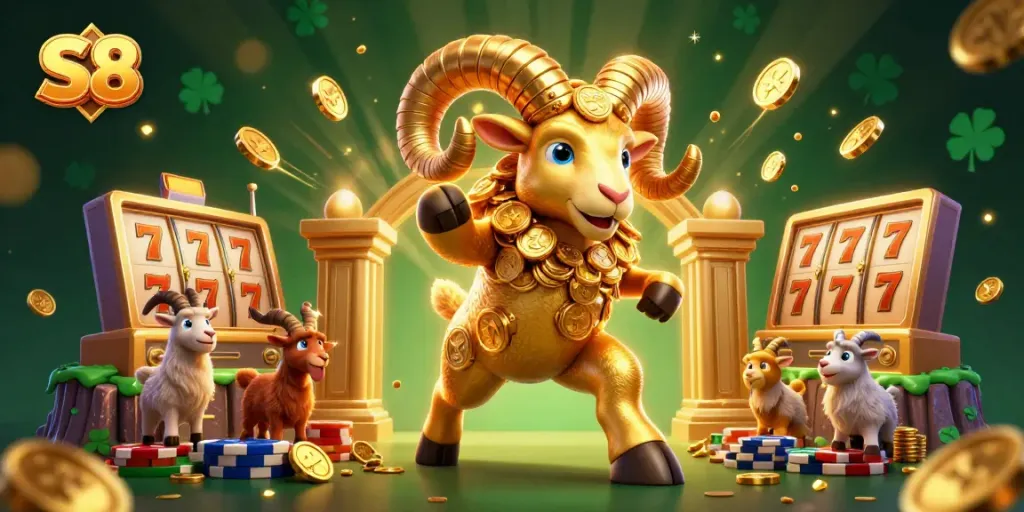 Experience thrilling slot gameplay with S8's golden ram and jackpot excitement