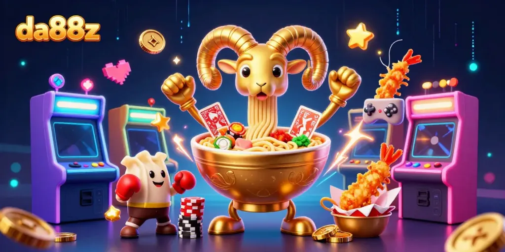 Experience the excitement of da88z with vibrant casino-themed characters in a lively 3D illustration.