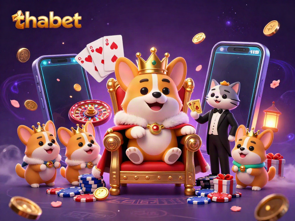 Experience thrilling moments at thabet with our royal corgi illustration amidst dynamic casino action.
