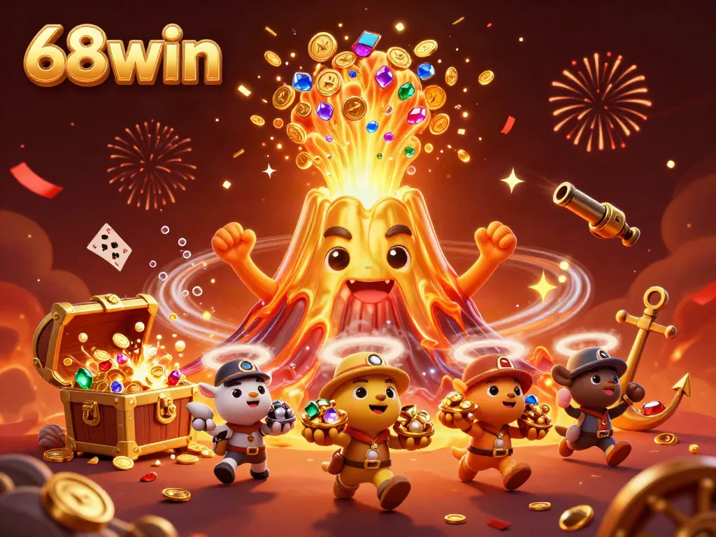 Experience the thrill of winning at 68win with treasures erupting from a golden volcano.