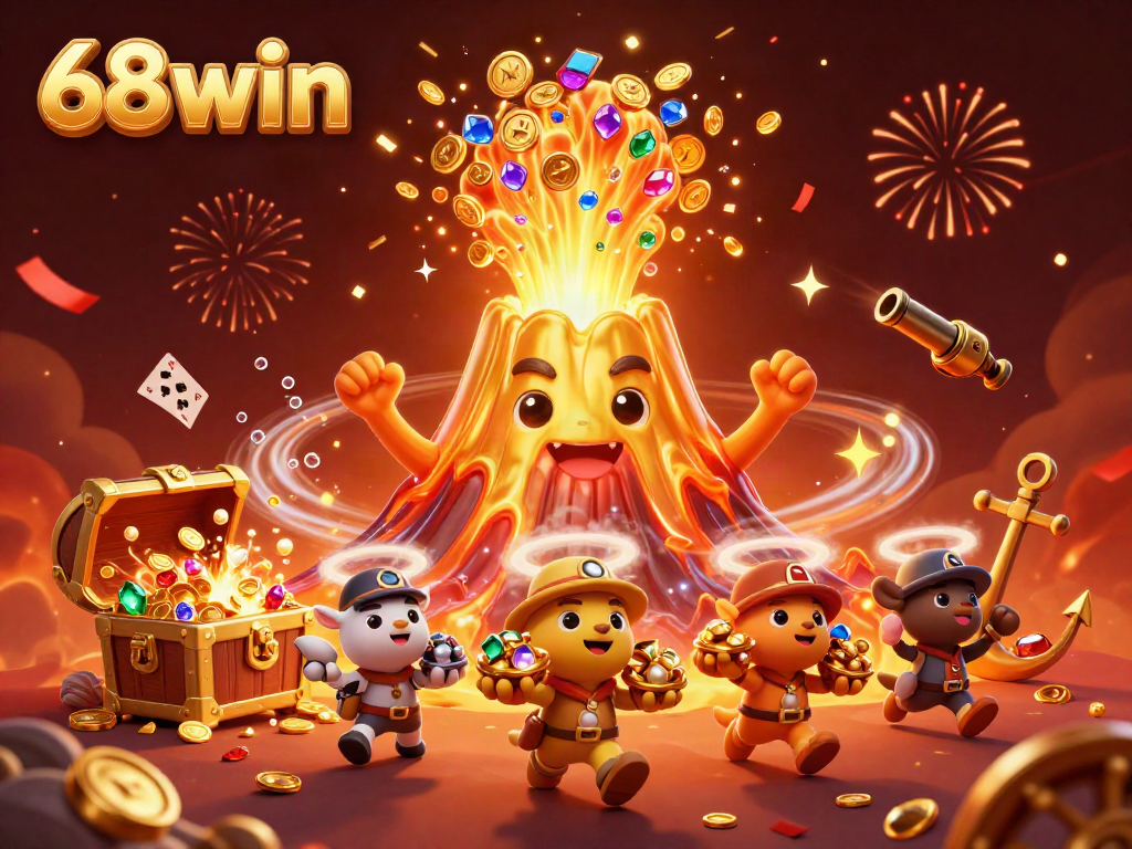 Experience the thrill of winning at 68win with treasures erupting from a golden volcano.