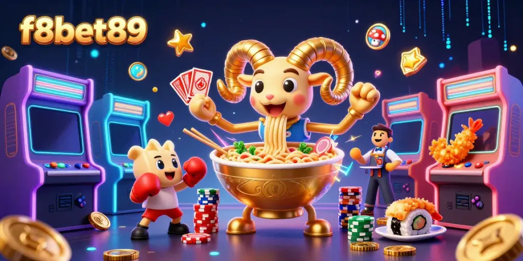 Experience the excitement of f8bet89 with a vibrant, energetic casino-themed illustration.