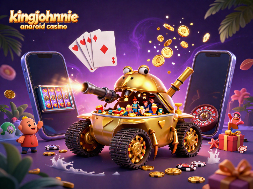 Experience thrilling gameplay at kingjohnnie android casino with a vibrant 3D illustration of mobile gaming excitement.
