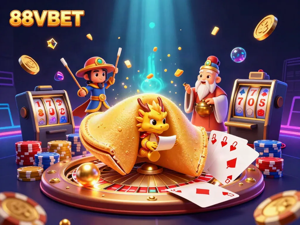 Experience the thrill of 88VBET with golden coins, dynamic fortune characters, and an energetic casino environment.