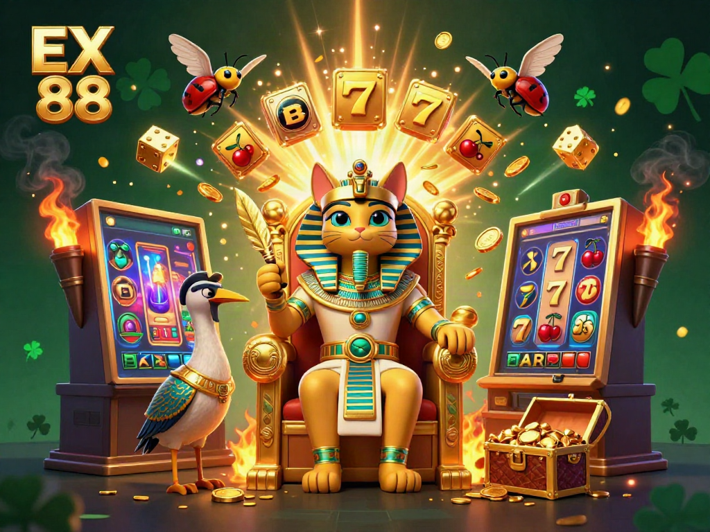 Spin the reels with EX 88 while enjoying a vibrant casino scene filled with thrilling game elements.