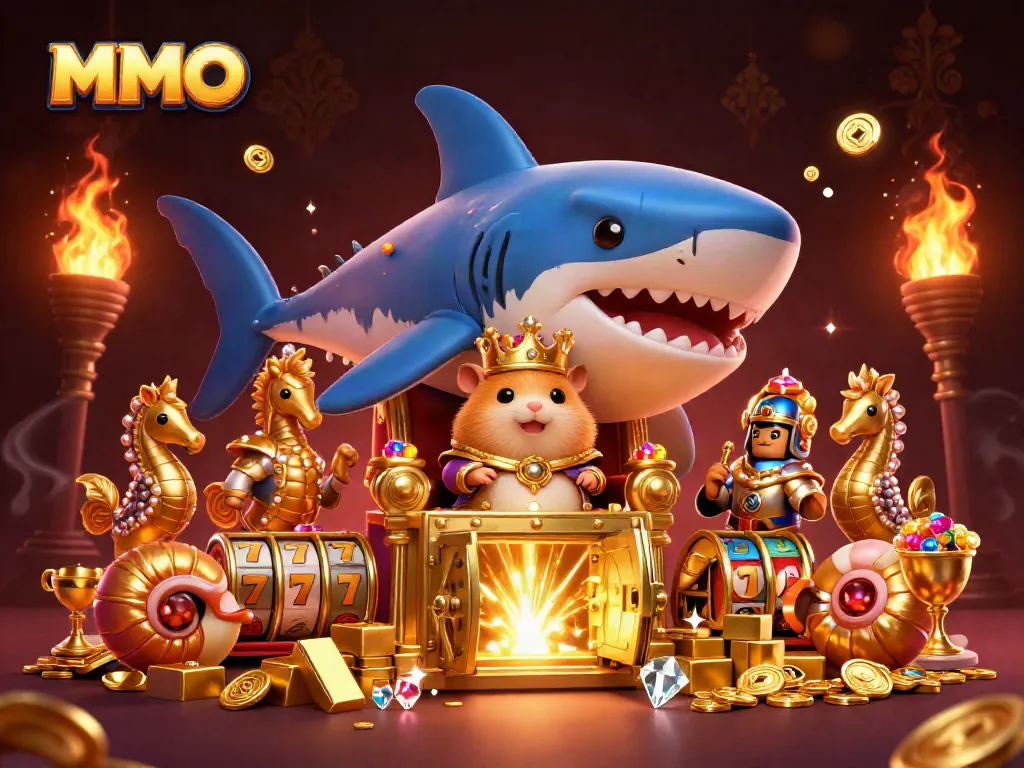 Experience exciting MMOO casino thrills with a golden hamster king and sparkling riches.