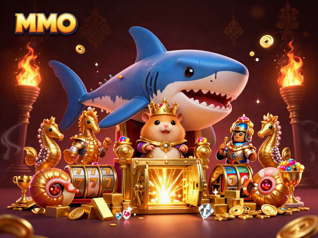 Experience exciting MMOO casino thrills with a golden hamster king and sparkling riches.