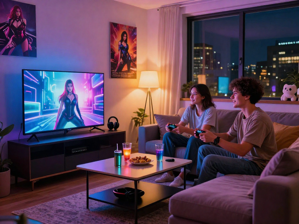 Engaging game sex experience in a stylish adult gaming lounge.