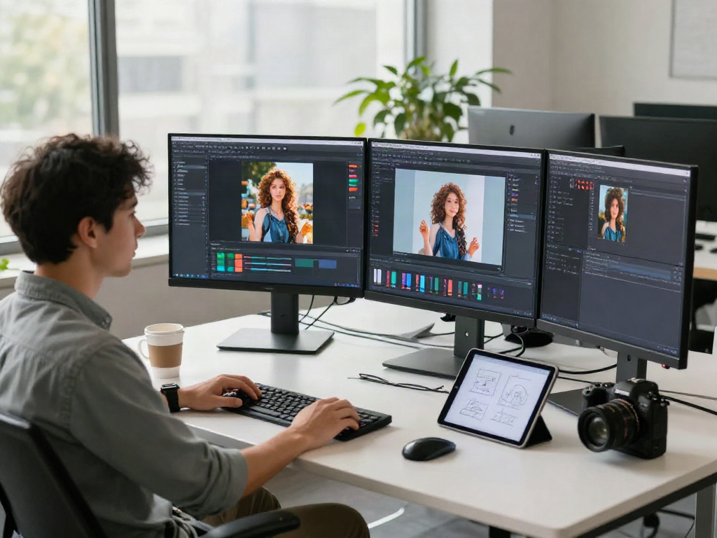 Developer using image to image AI tools in a modern tech workspace.
