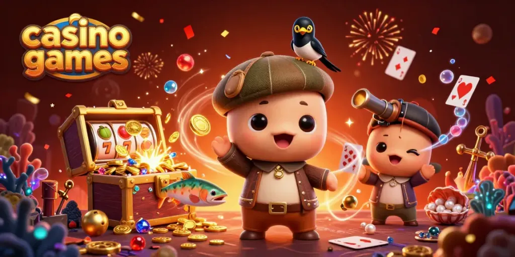 Experience the excitement of casino games with this vibrant underwater scene featuring playful characters and rich visuals.