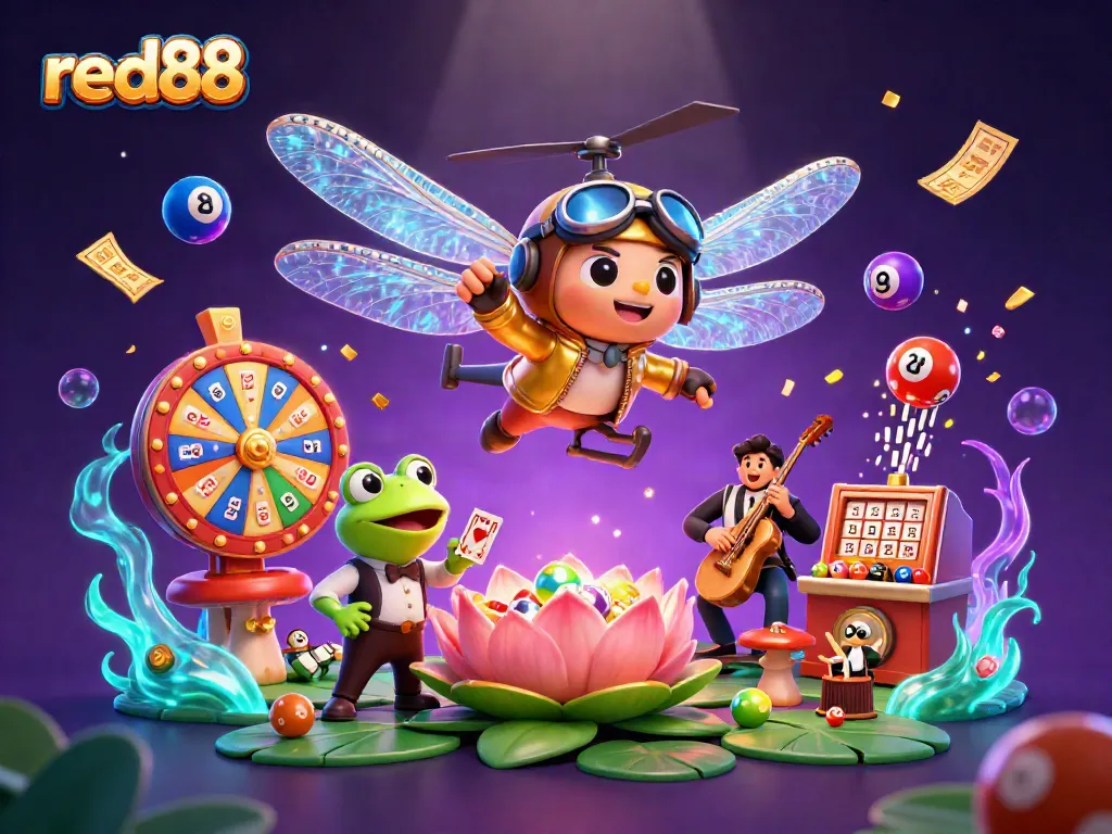 Experience exhilarating gambling fun at red88 with vivid visuals of a dragonfly pilot and lively casino scene