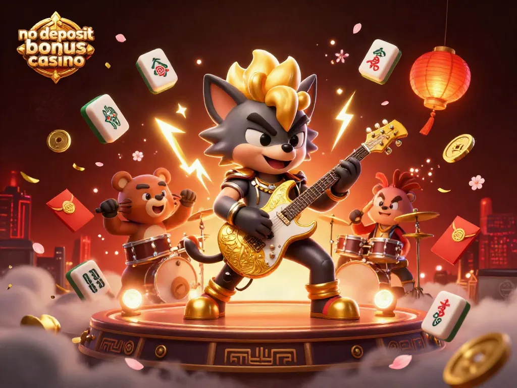 Catch the action at a no deposit bonus casino with a rock star wolf and drummer bear!