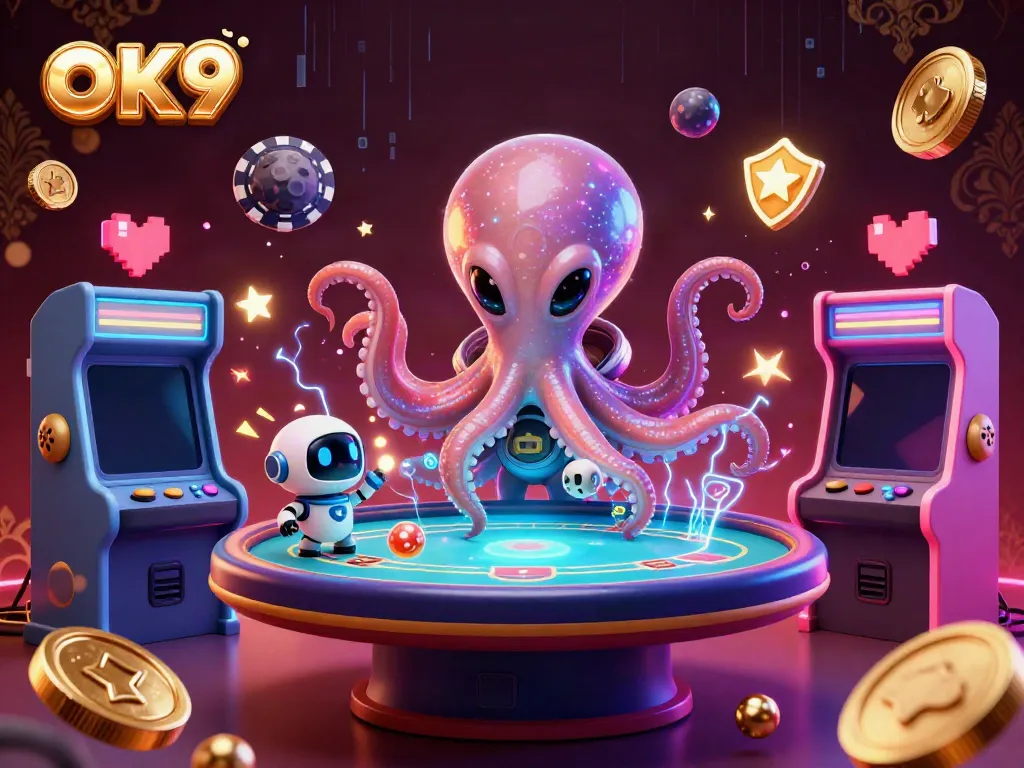 Spin the reels and win big with OK9’s vibrant casino adventure featuring alien characters.