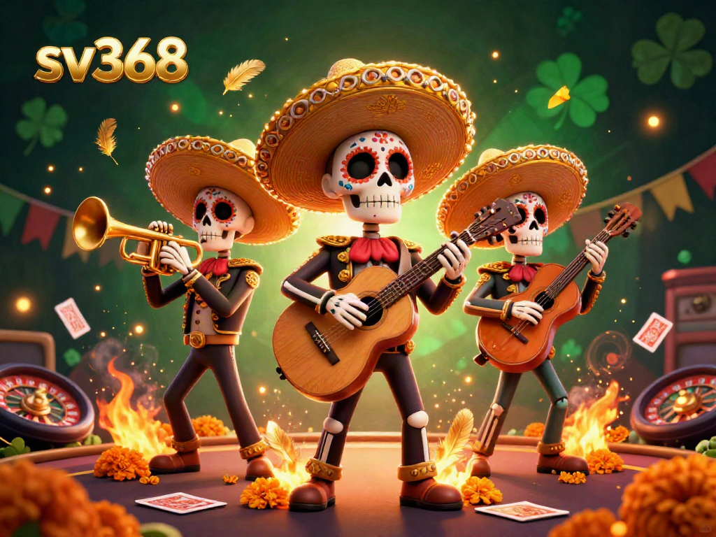 Engage in thrilling live gameplay at sv368 with colorful mariachi skeletons set in a dynamic casino scene.