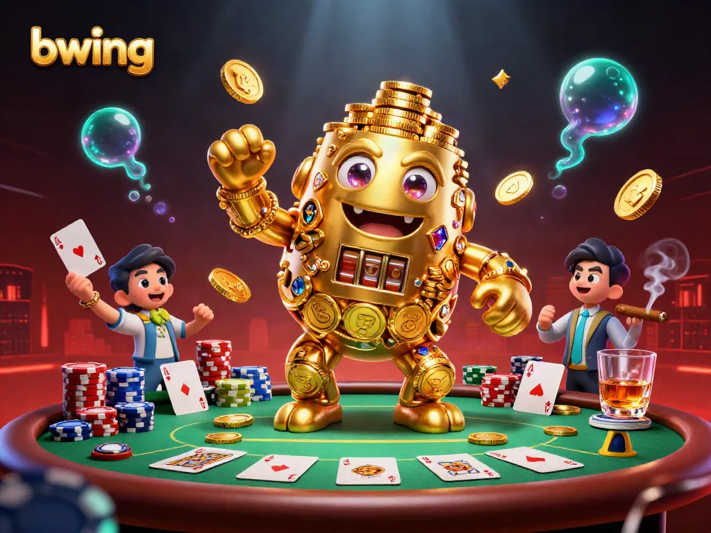 Experience thrilling betting adventures with bwing's golden golem in an energetic casino atmosphere.