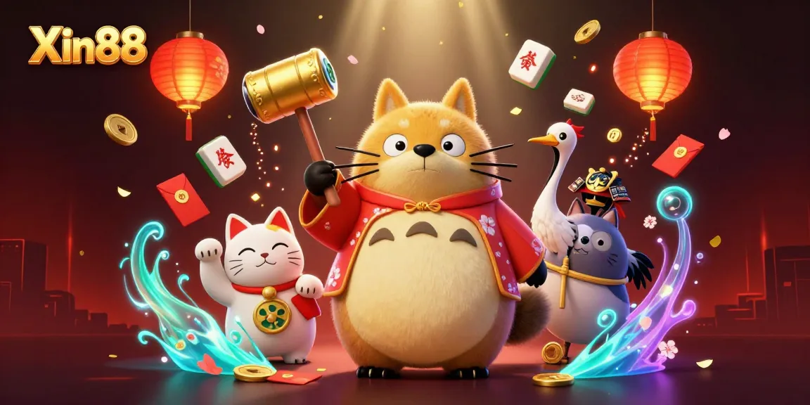 Experience the vibrant world of Xin88 with a cheerful tanuki symbolizing fortune and excitement.