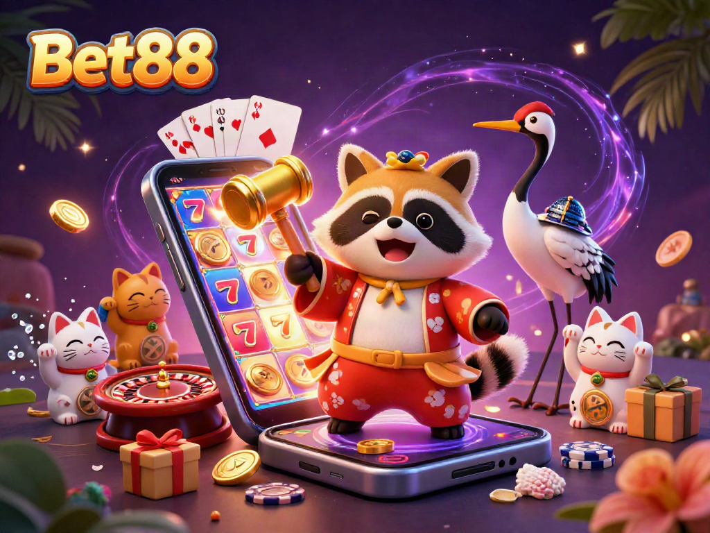 Experience thrilling wins at Bet88 with cheerful tanuki and fun slot games.