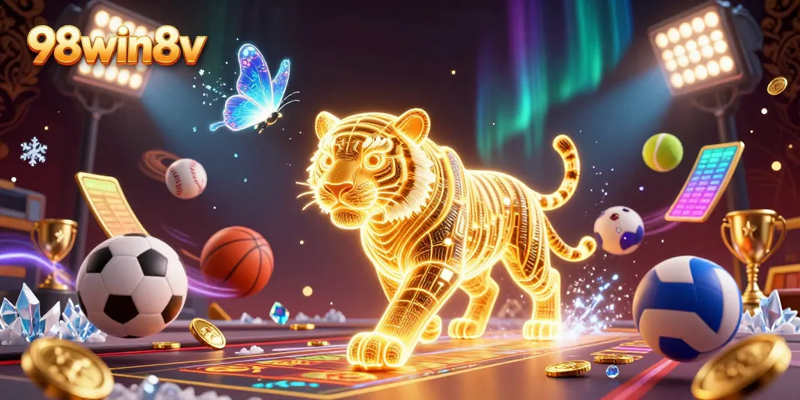 Experience immersive gaming with the vibrant 98win8v casino scene featuring a golden tiger.