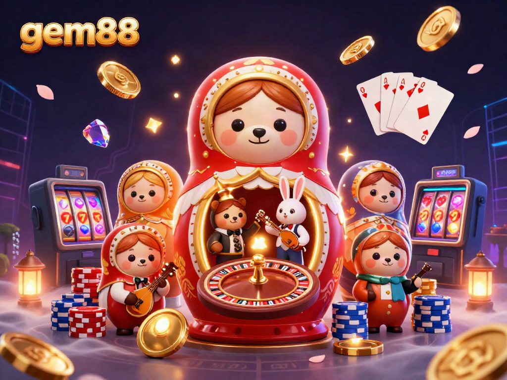 Experience the excitement of gem88 with vibrant casino elements and captivating characters.