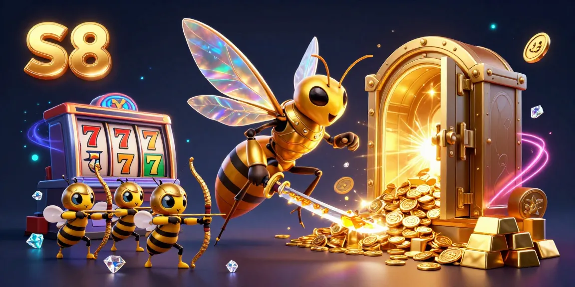 Experience thrilling S8 gaming action with a golden hornet samurai in a vibrant casino atmosphere.