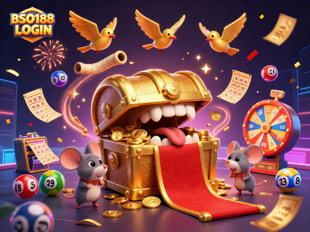 Engaging BSO188 LOGIN scene with vibrant lottery balls and dynamic casino elements.