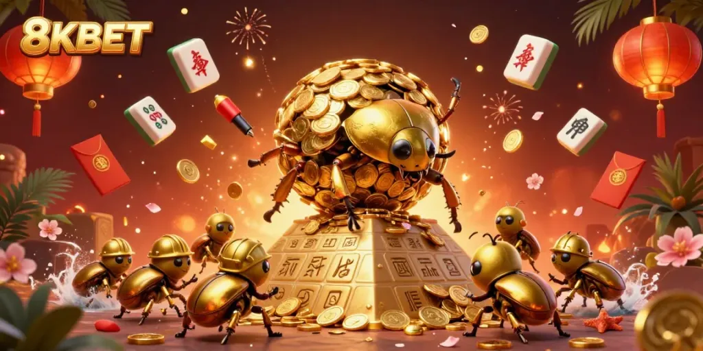 Experience thrilling gaming at 8KBET with a dynamic golden pyramid scene featuring vibrant casino elements.